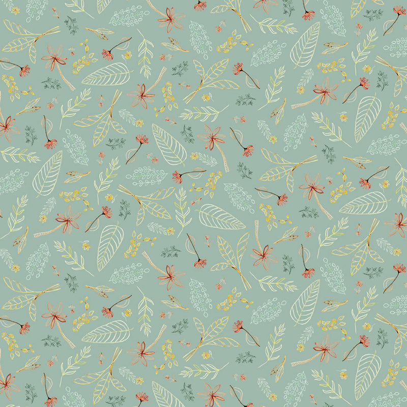 Mini Menagerie - Tossed Leaves - Teal