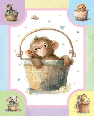 Monkey in a Basket Cot Panel
