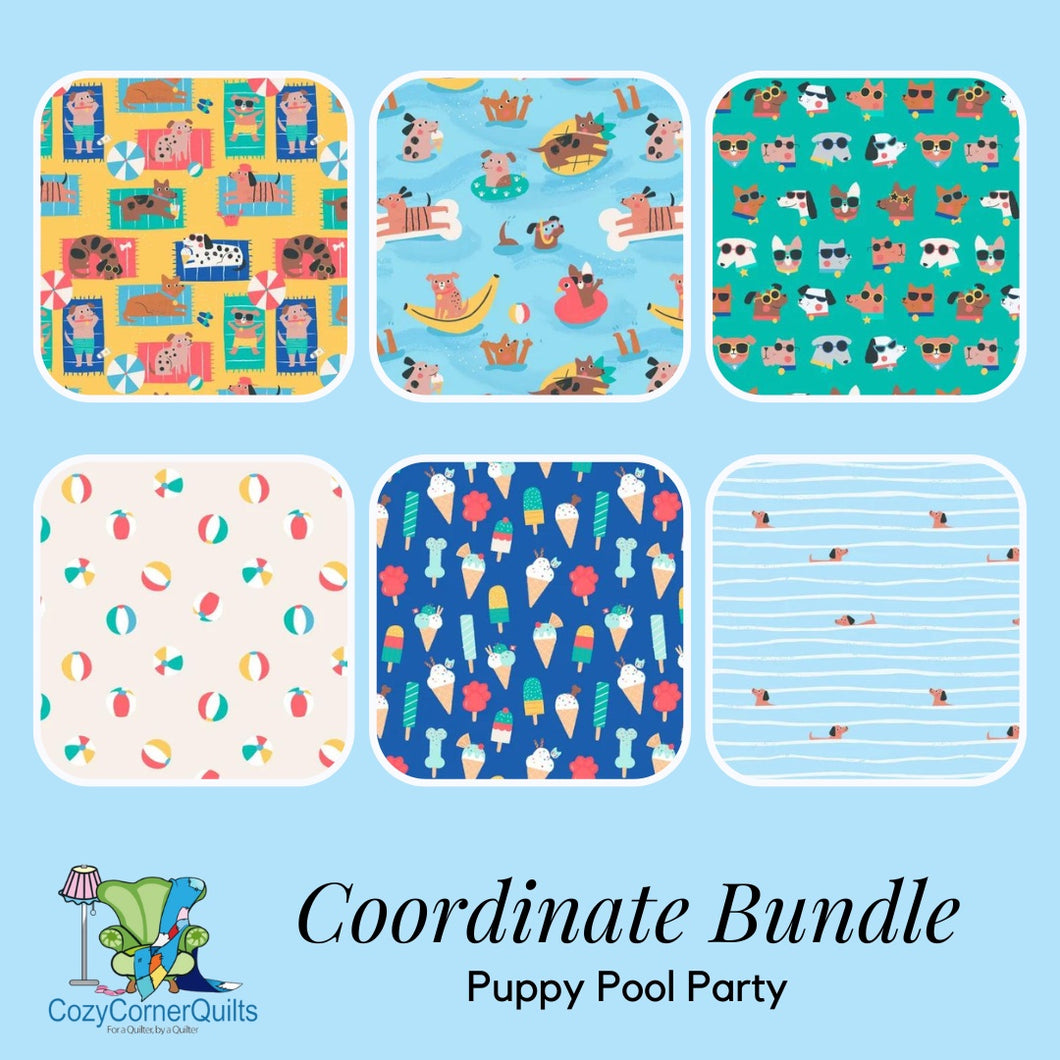 Puppy Pool Party - Fat Quarter Bundle - 6 pieces