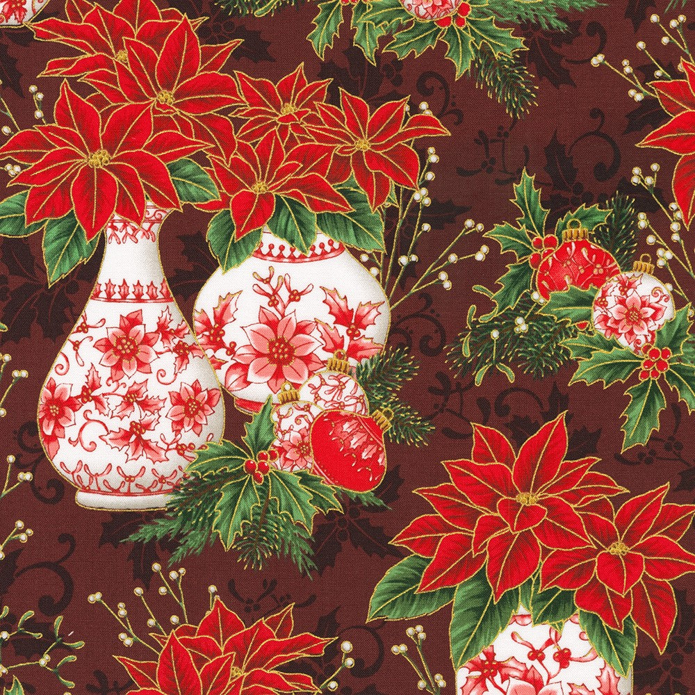 Holiday Flourish Festive Finery - Poinsettia Vases on Crimson
