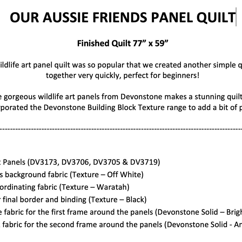 Friends Ip Panel Quilt Pattern Our Aussie Friends Panel Quilt Kit