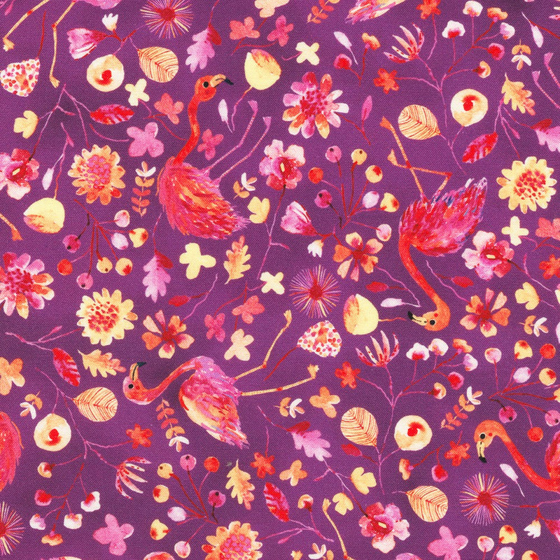 Flora & Fun - Flamingoes on Aubergine