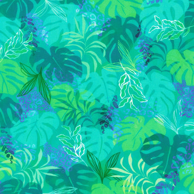Midnight in the Jungle - Leaves - Aqua
