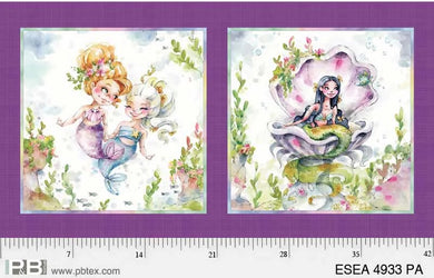 Enchanted Seas Mermaids 2 Block Panel - Fuschia