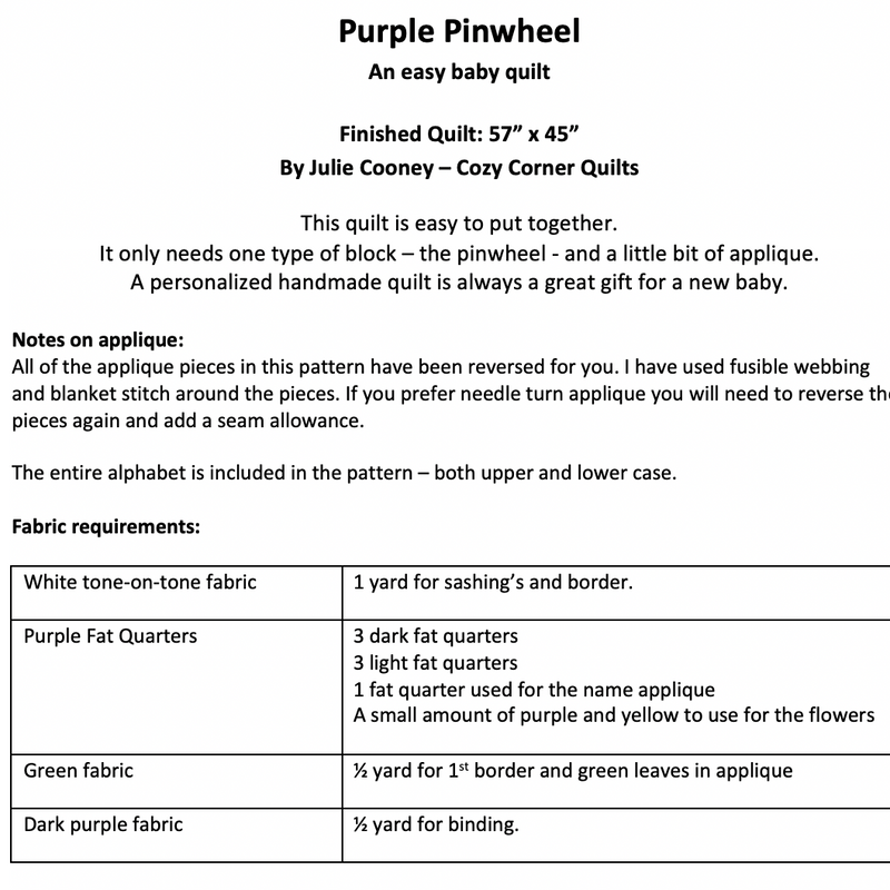Purple Pinwheel PDF Quilt Pattern
