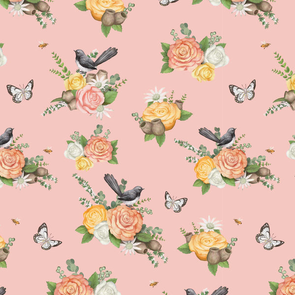 Native Nursery Allover in Floral Apricot/Pink