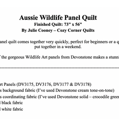 Aussie Wildlife Panel Quilt Kit
